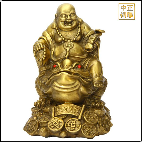 銅坐蟾蜍笑佛擺件