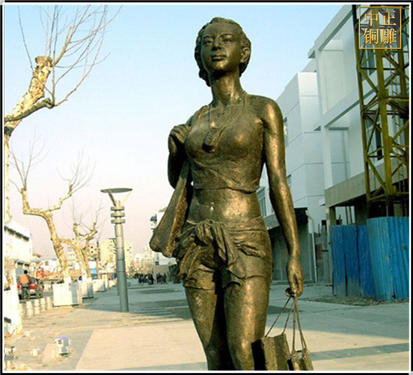 步行街商場購物女孩人物銅像