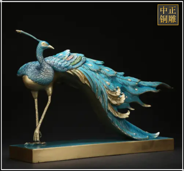 彩繪銅孔雀雕塑