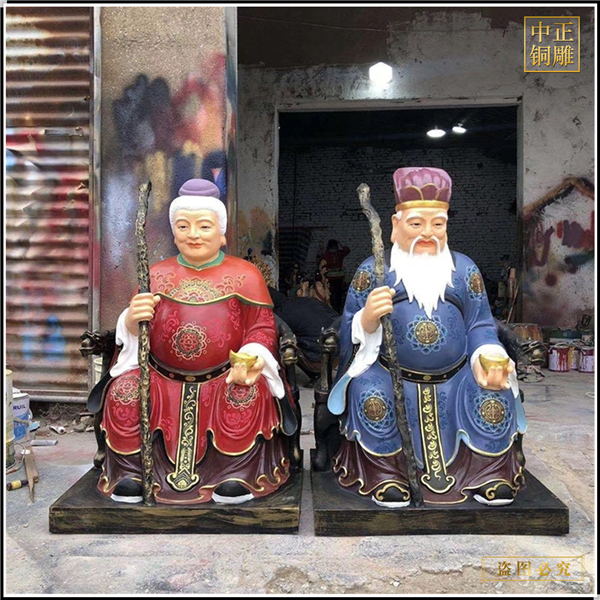 彩繪土地公土地婆婆銅像