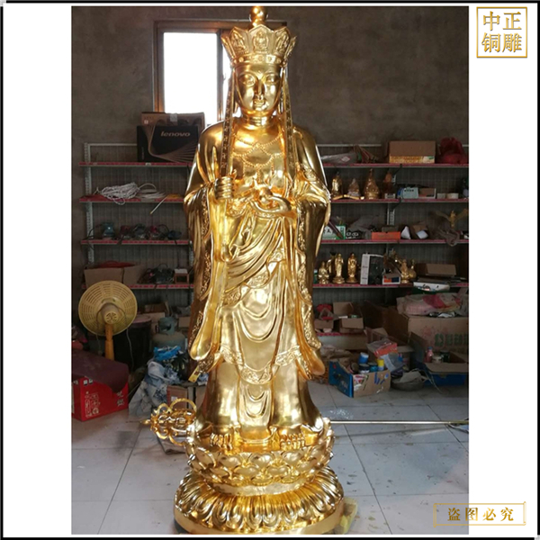 純銅貼金地藏菩薩站像