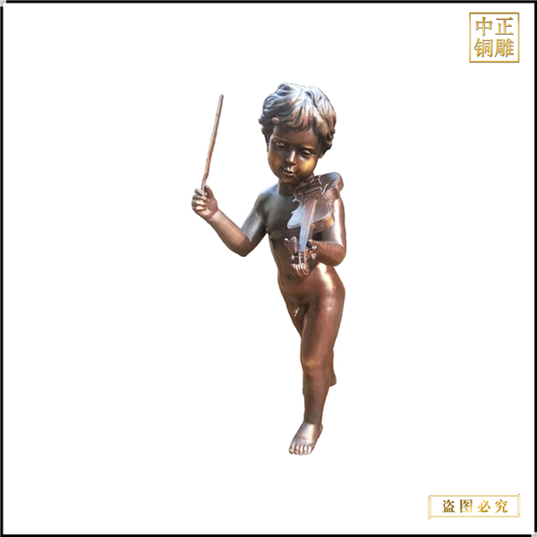 西方小孩彈小提琴銅雕塑