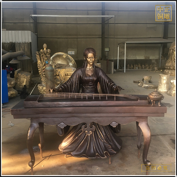 彈古箏人物銅雕塑廠家