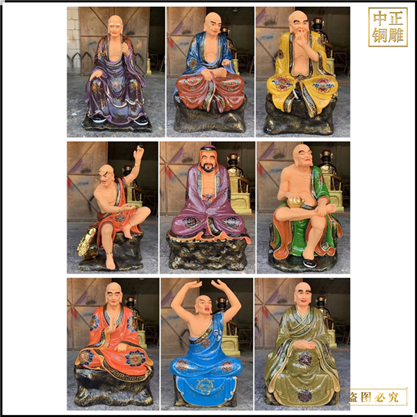 2米彩繪十八羅漢佛像雕塑