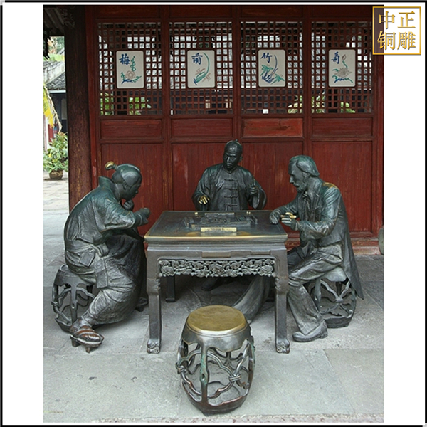 打麻將人物雕塑