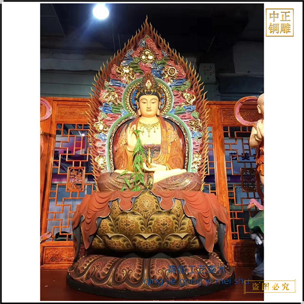 純銅彩繪坐像釋迦牟尼佛銅像