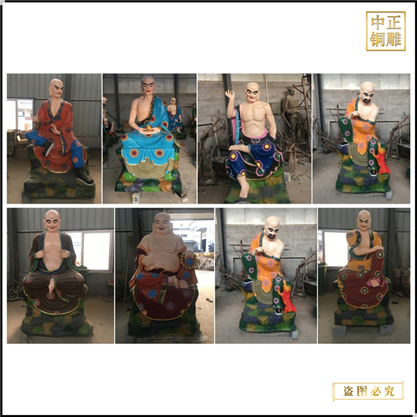 貼金彩繪站十八羅漢銅佛像